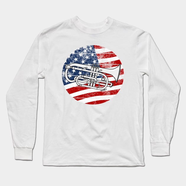 Cornet USA Flag Cornetist Brass Musician 4th July Long Sleeve T-Shirt by doodlerob